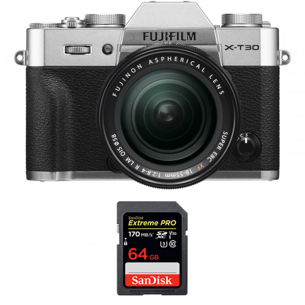 Appareil photo hybride Fujifilm XT30 + XF 18-55mm F2.8-4 R LM OIS Silver + SanDisk 64GB UHS-I SDXC 170 MB/s-1