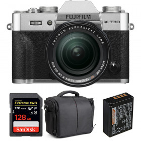 Appareil photo hybride Fujifilm XT30 + XF 18-55mm F2.8-4 R LM OIS Silver + SanDisk 128GB UHS-I SDXC 170 MB/s + NP-W126S + Sac-1