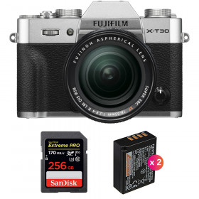 Appareil photo hybride Fujifilm XT30 + XF 18-55mm F2.8-4 R LM OIS Silver + SanDisk 256GB UHS-I SDXC 170 MB/s + 2 NP-W126S-1