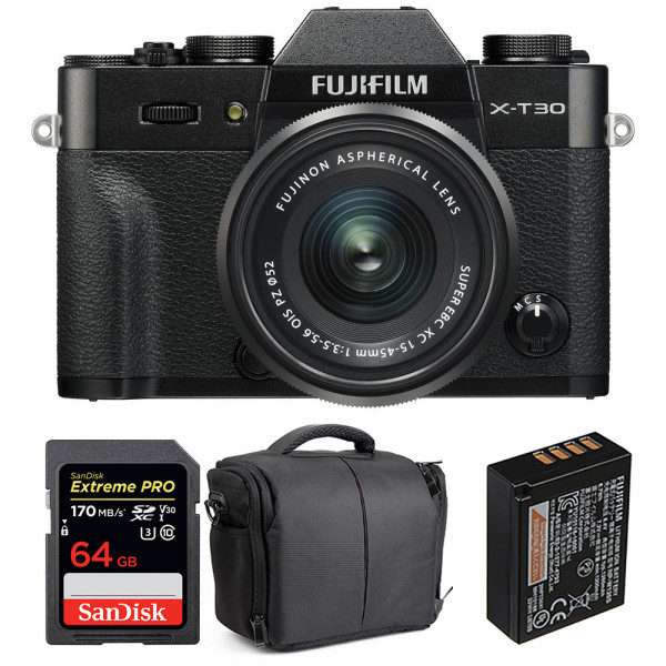 Appareil photo hybride Fujifilm XT30 + XC 15-45mm F3.5-5.6 OIS PZ Noir + SanDisk 64GB UHS-I SDXC 170 MB/s + NP-W126S + Sac-1