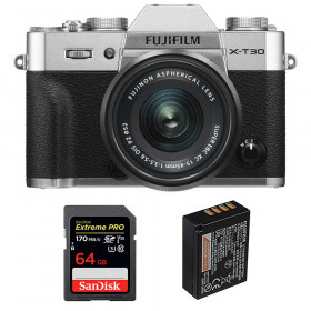 Appareil photo hybride Fujifilm XT30 + XC 15-45mm F3.5-5.6 OIS PZ Silver + SanDisk 64GB UHS-I SDXC 170 MB/s + NP-W126S-1