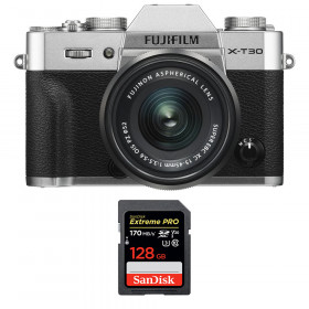 Appareil photo hybride Fujifilm XT30 + XC 15-45mm F3.5-5.6 OIS PZ Silver + SanDisk 128GB UHS-I SDXC 170 MB/s-1