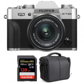 Appareil photo hybride Fujifilm X-T30 + XC 15-45mm F3.5-5.6 OIS PZ Silver + SanDisk 256GB UHS-I SDXC 170 MB/s + Sac-1