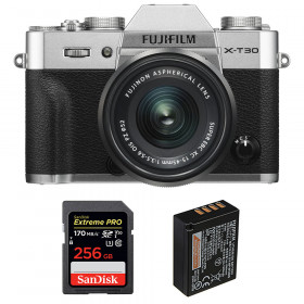 Cámara mirrorless Fujifilm XT30 + XC 15-45mm f/3.5-5.6 OIS PZ Silver + SanDisk 256GB UHS-I SDXC 170 MB/s + NP-W126S-1