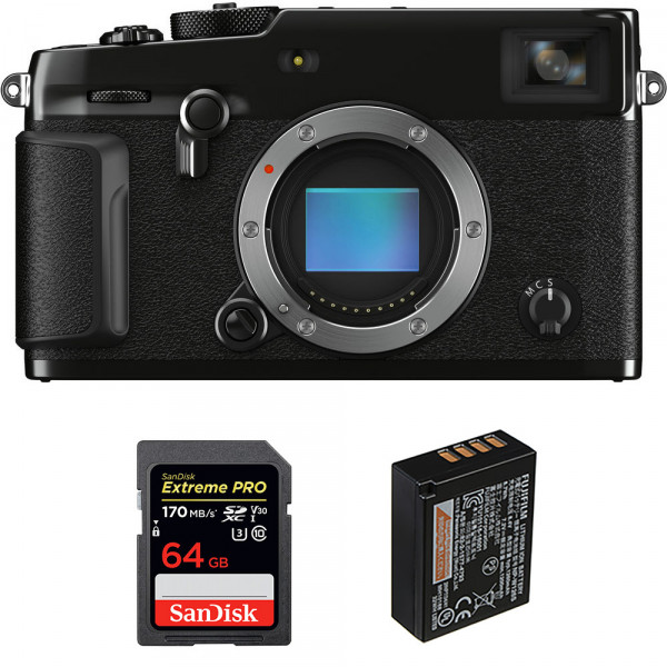 Appareil photo hybride Fujifilm XPro3 Nu Noir + SanDisk 64GB Extreme Pro UHS-I SDXC 170 MB/s + Fujifilm NP-W126S-1