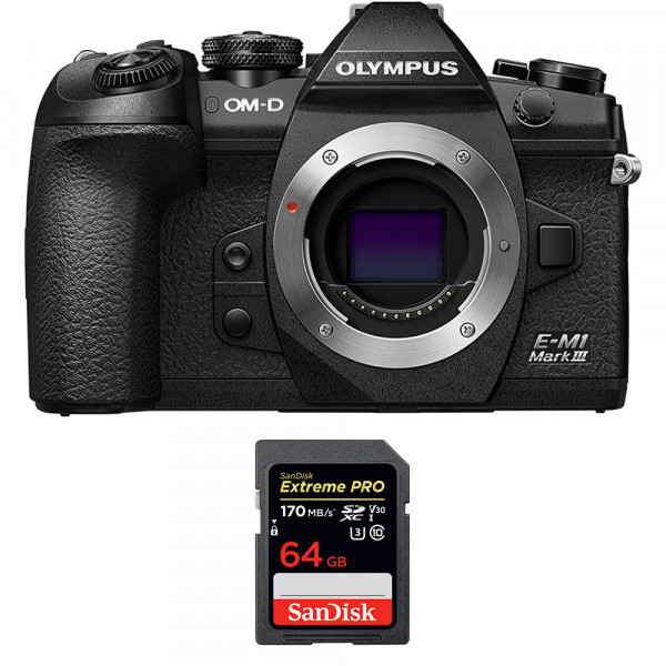 Olympus OMD E-M1 III Nu + SanDisk 64GB Extreme Pro UHS-I SDXC 170 MB/s - Appareil Photo Hybride-1