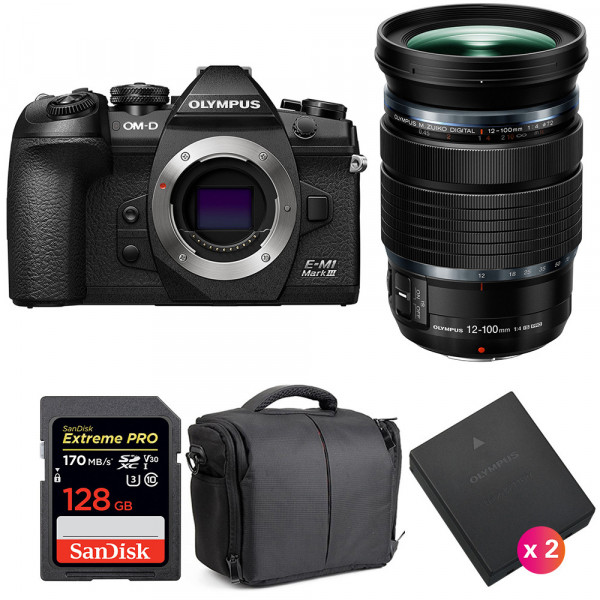 Olympus OMD E-M1 III + ED 12-100mm F4 IS PRO + SanDisk 128GB Extreme Pro 170 MB/s + 2 BLH-1 + Sac - Appareil Photo Hybride-1