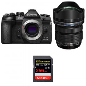Appareil photo hybride Olympus OMD E-M1 III + ED 7-14mm F2.8 PRO + SanDisk 256GB Extreme Pro UHS-I SDXC 170 MB/s-1