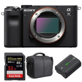 Appareil photo hybride Sony A7C Nu Noir + SanDisk 32GB Extreme PRO UHS-II SDXC 300 MB/s + Sony NP-FZ100 + Sac-1