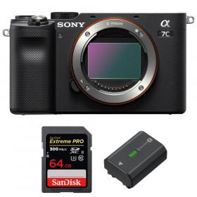 Appareil photo hybride Sony A7C Nu Noir + SanDisk 64GB Extreme PRO UHS-II SDXC 300 MB/s + Sony NP-FZ100-1