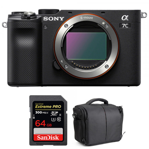 Appareil photo hybride Sony A7C Nu Noir + SanDisk 64GB Extreme PRO UHS-II SDXC 300 MB/s + Sac-1