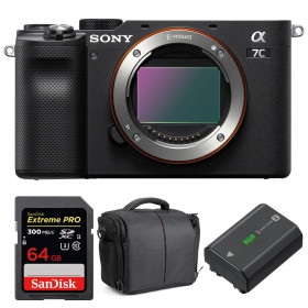 Appareil photo hybride Sony A7C Nu Noir + SanDisk 64GB Extreme PRO UHS-II SDXC 300 MB/s + Sony NP-FZ100 + Sac-1