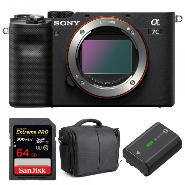 Cámara mirrorless Sony A7C Cuerpo Negro + SanDisk 64GB Extreme PRO UHS-II SDXC 300 MB/s + Sony NP-FZ100 + Bolsa-1