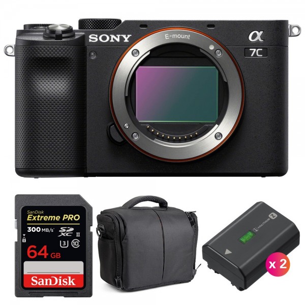 Cámara mirrorless Sony A7C Cuerpo Negro + SanDisk 64GB Extreme PRO UHS-II SDXC 300 MB/s + 2 Sony NP-FZ100 + Bolsa-1