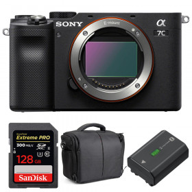 Appareil photo hybride Sony A7C Nu Noir + SanDisk 128GB Extreme PRO UHS-II SDXC 300 MB/s + Sony NP-FZ100 + Sac-1