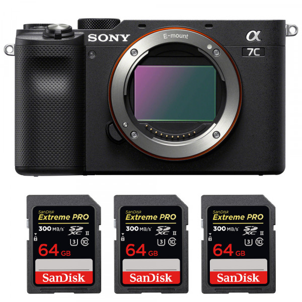 Appareil photo hybride Sony A7C Nu Noir + 3 SanDisk 64GB Extreme PRO UHS-II SDXC 300 MB/s-1