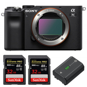 Cámara mirrorless Sony A7C Cuerpo Negro + 2 SanDisk 32GB Extreme PRO UHS-II SDXC 300 MB/s + 1 Sony NP-FZ100-1