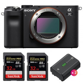 Sony A7C Nu Noir + 2 SanDisk 32GB Extreme PRO UHS-II SDXC 300 MB/s + 2 Sony NP-FZ100 - Appareil Photo Hybride-1