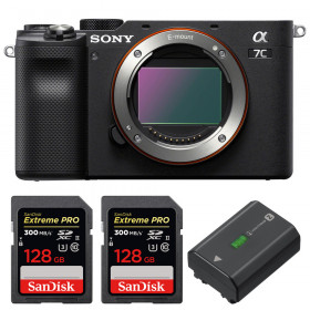 Cámara mirrorless Sony A7C Cuerpo Negro + 2 SanDisk 128GB Extreme PRO UHS-II SDXC 300 MB/s + 1 Sony NP-FZ100-1