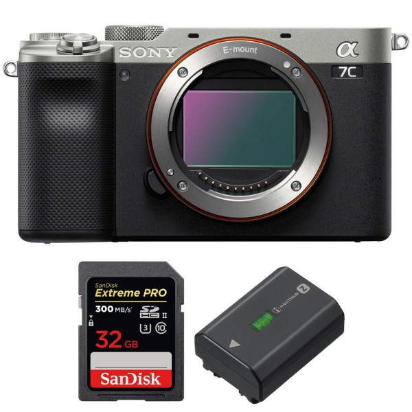 Cámara mirrorless Sony A7C Cuerpo Silver + SanDisk 32GB Extreme PRO UHS-II SDXC 300 MB/s + Sony NP-FZ100-1