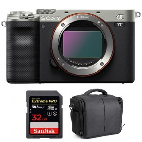 Appareil photo hybride Sony A7C Nu Silver + SanDisk 32GB Extreme PRO UHS-II SDXC 300 MB/s + Sac-1