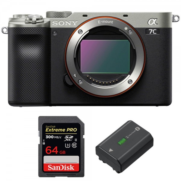 Cámara mirrorless Sony A7C Cuerpo Silver + SanDisk 64GB Extreme PRO UHS-II SDXC 300 MB/s + Sony NP-FZ100-1