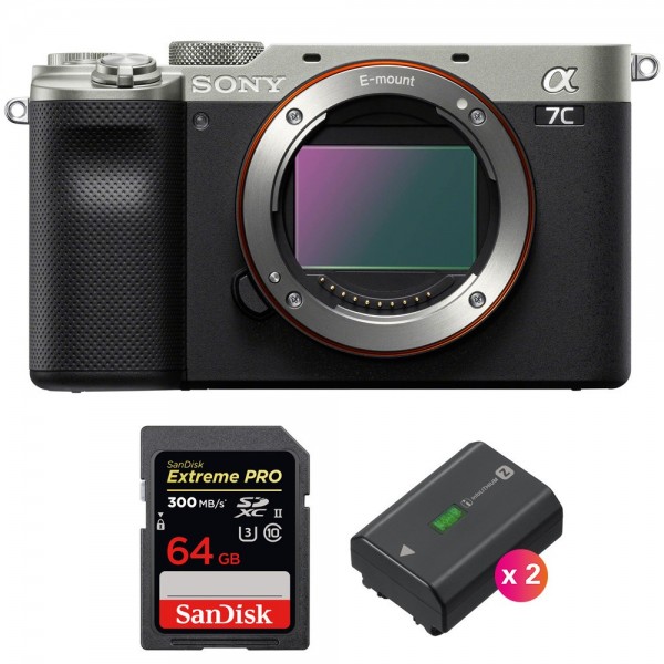 Sony Alpha a7C Body Silver + SanDisk 64GB Extreme PRO UHS-II SDXC 300 MB/s + 2 Sony NP-FZ100-1