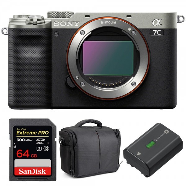 Cámara mirrorless Sony A7C Cuerpo Silver + SanDisk 64GB Extreme PRO UHS-II SDXC 300 MB/s + Sony NP-FZ100 + Bolsa-1