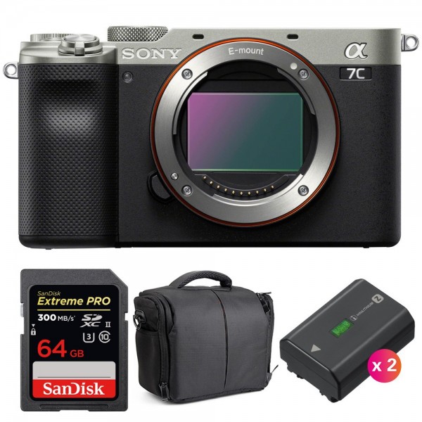 Sony A7C Nu Silver + SanDisk 64GB Extreme PRO UHS-II SDXC 300 MB/s + 2 Sony NP-FZ100 + Sac - Appareil Photo Hybride-1