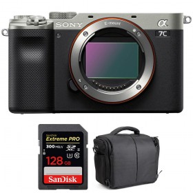 Appareil photo hybride Sony A7C Nu Silver + SanDisk 128GB Extreme PRO UHS-II SDXC 300 MB/s + Sac-1