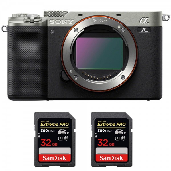 Sony Alpha a7C Body Silver + 2 SanDisk 32GB Extreme PRO UHS-II SDXC 300 MB/s|MCZ DIRECT