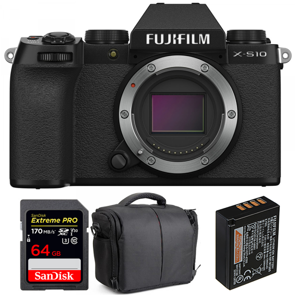 Cámara mirrorless Fujifilm X-S10 ( XS10 ) Cuerpo + SanDisk 64GB Extreme Pro UHS-I SDXC 170 MB/s + Fujifilm NP-W126S + Bolsa-1