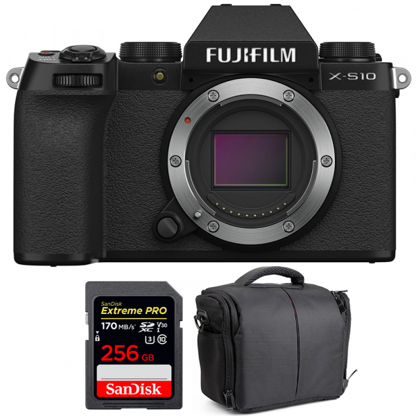 Appareil photo hybride Fujifilm X-S10 ( XS10 ) Nu + SanDisk 256GB Extreme Pro UHS-I SDXC 170 MB/s + Sac-1