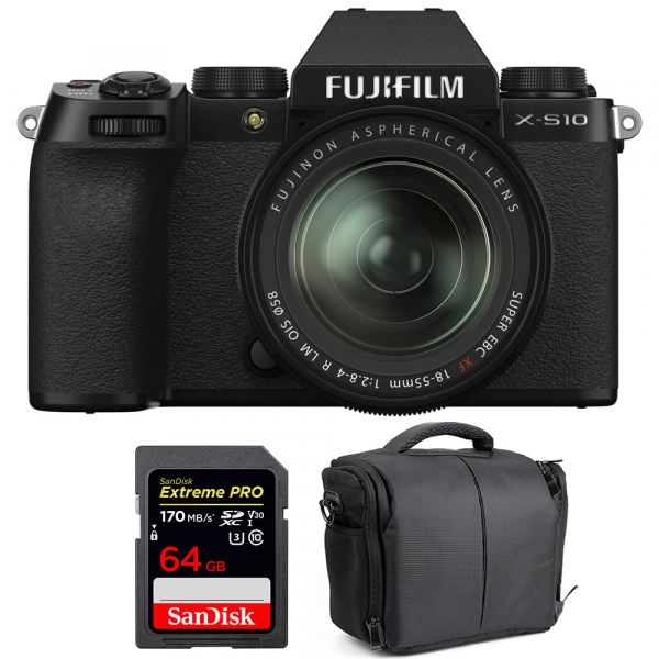 Fujifilm X-S10 ( XS10 ) + XF 18-55mm f/2.8-4 R LM OIS + SanDisk 64GB Extreme Pro UHS-I SDXC 170 MB/s + Bolsa - Cámara mirrorless