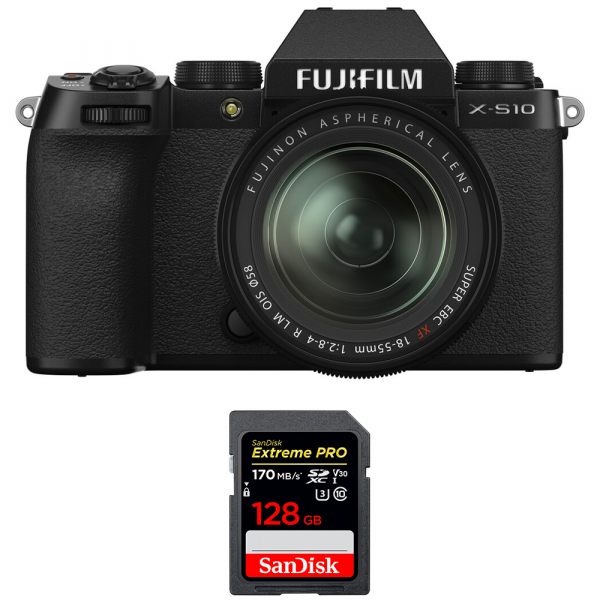 Appareil photo hybride Fujifilm X-S10 ( XS10 ) + XF 18-55mm F2.8-4 R LM OIS + SanDisk 128GB Extreme Pro UHS-I SDXC 170 MB/s-1