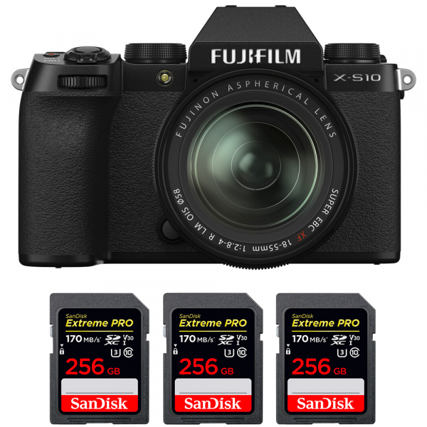 Appareil photo hybride Fujifilm X-S10 ( XS10 ) + XF 18-55mm F2.8-4 R LM OIS + 3 SanDisk 256GB Extreme Pro UHS-I SDXC 170 MB/s-1