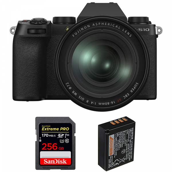 Cámara mirrorless Fujifilm X-S10 ( XS10 ) + XF 16-80 F/4 WR + SanDisk 256GB Extreme Pro UHS-I SDXC 170 MB/s + Fujifilm NP-W126S-