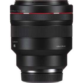 Canon RF 85mm f/1.2L USM lens showing front view with focus ring and red ring detail Canon RF 85mm f/1.2L USM lens showing front view with focus ring and red ring detail