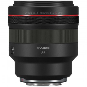 Canon RF 85mm f/1.2L USM lens front view with focus ring and control switch Canon RF 85mm f/1.2L USM lens front view with focus ring and control switch