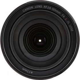 Objetivo Canon RF 24-105 mm f/4L IS USM, vista frontal, montura RF y apertura constante Objetivo Canon RF 24-105 mm f/4L IS USM, vista frontal, montura RF y apertura constante