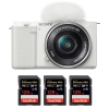 Sony ZV-E10 + 16-50mm Blanc + 3 SanDisk 128GB Extreme PRO UHS-I 170 MB/s + Guide PDF "20 TECHNIQUES POUR RÉUSSIR VOS PHOTOS"|MCZ DIRECT