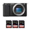 Sony ZV-E10 Black Body + 3 SanDisk 512GB Extreme PRO UHS-I SDXC 170 MB/s|MCZ DIRECT