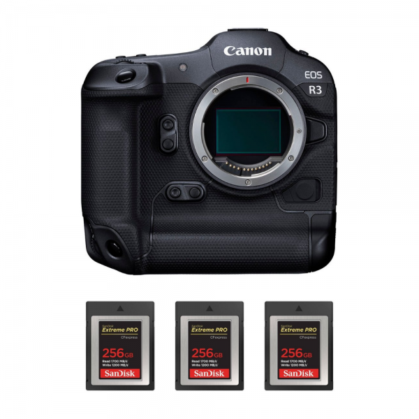 Canon EOS R3 Body + 3 SanDisk 256GB Extreme PRO CFexpress Type B Canon MIRRORLESS CAMERAS €4,211.00 MCZ DIRECT