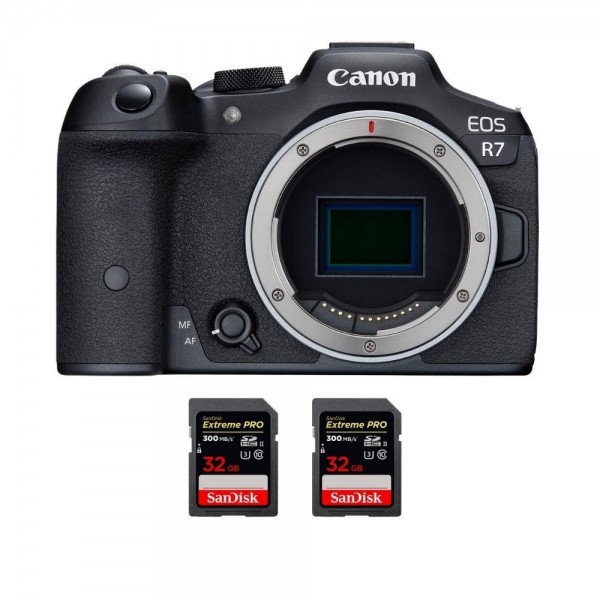Canon EOS R7 + 2 SanDisk 32GB Extreme PRO UHS-II SDXC 300 MB/s - Cámara mirrorless|MCZ DIRECT