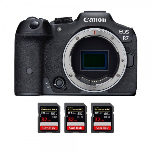 Canon EOS R7 + 3 SanDisk 32GB Extreme PRO UHS-II SDXC 300 MB/s - Cámara mirrorless Canon Canon EOS R7 1.354,00 € MCZ DIRECT