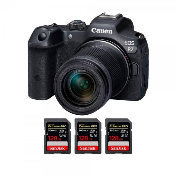 Canon EOS R7 + RF-S 18-150mm STM + 3 SanDisk 128GB Extreme PRO UHS-II SDXC 300 MB/s - Cámara mirrorless|MCZ DIRECT
