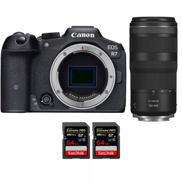 Canon EOS R7 + RF 100-400mm IS + 2 SanDisk 64GB Extreme PRO UHS-II SDXC 300 MB/s - Cámara mirrorless|MCZ DIRECT