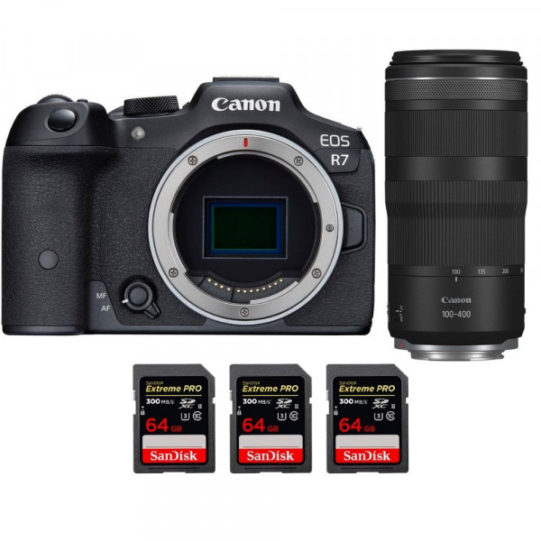 Canon EOS R7 + RF 100-400mm IS + 3 SanDisk 64GB Extreme PRO UHS-II SDXC 300 MB/s - Cámara mirrorless-1