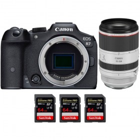 Canon EOS R7 + RF 70-200mm F2.8 L IS USM + 3 SanDi - Box contents