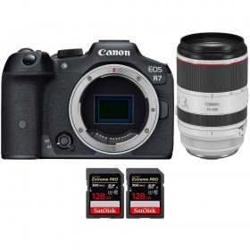 Canon EOS R7 + RF 70-200mm F2.8 L IS USM + 2 SanDi - Box contents